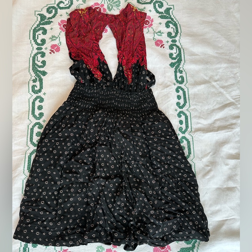 Free People Black and Red Floral Dress